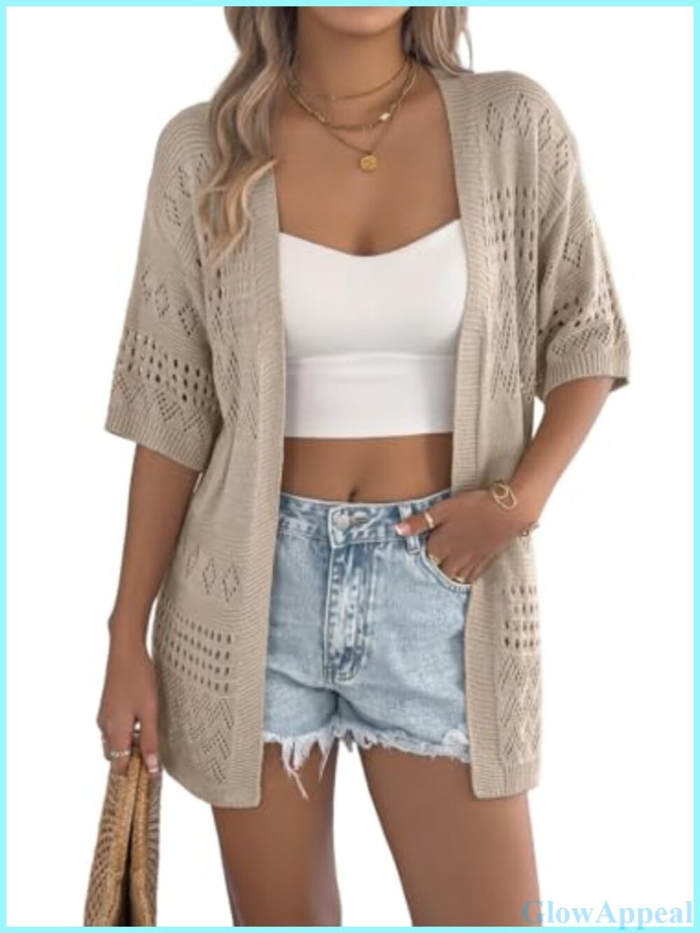 Crochet Cardigan Sweater Short Sleeve Open Front Kimono Cover Up